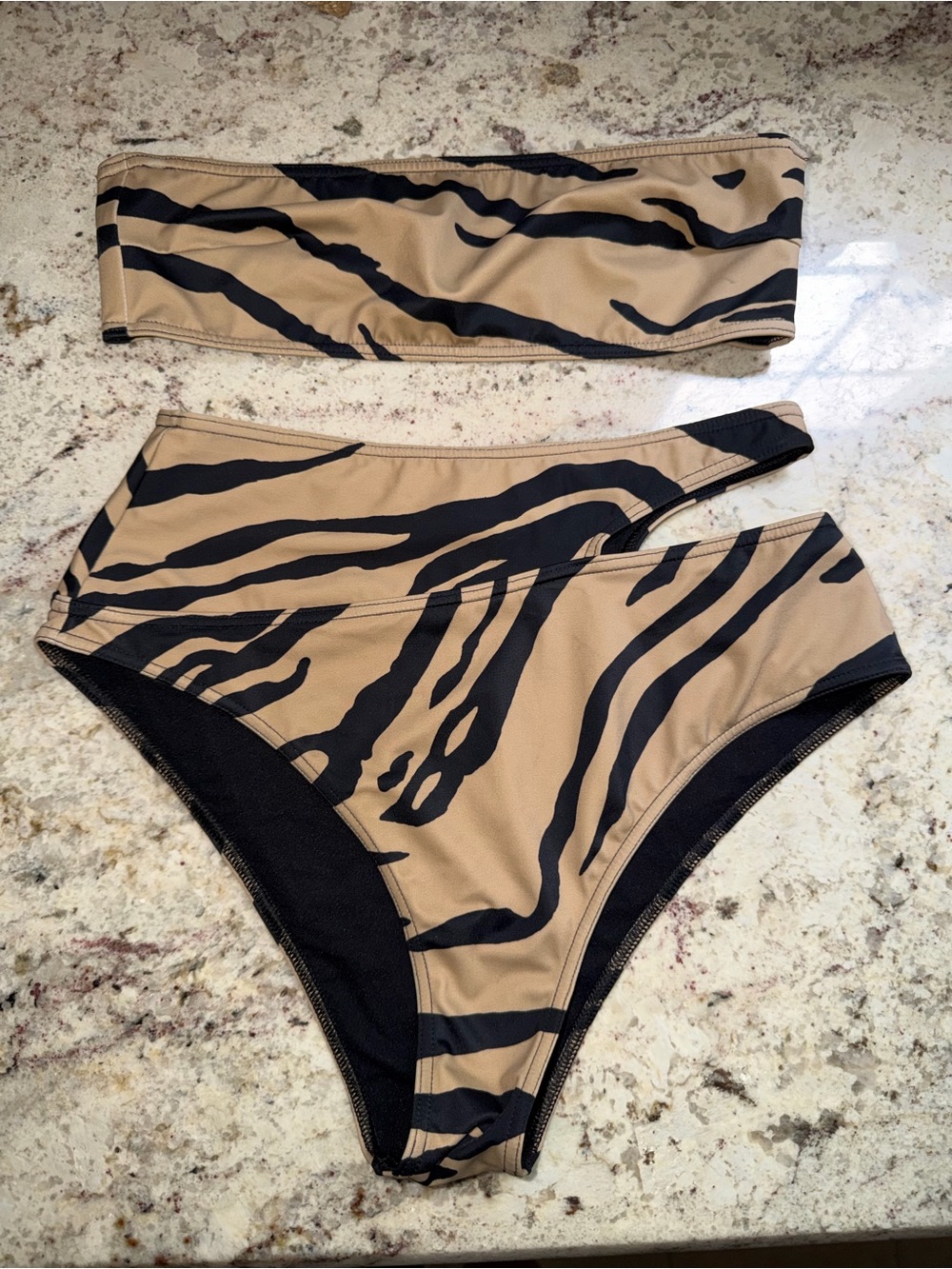 Stella McCartney $600Tiger Print Cut Out Bikini Bottom L & Top L